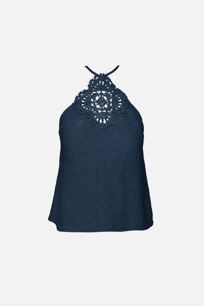 Navy Crochet Halter Top with Intricate Detail