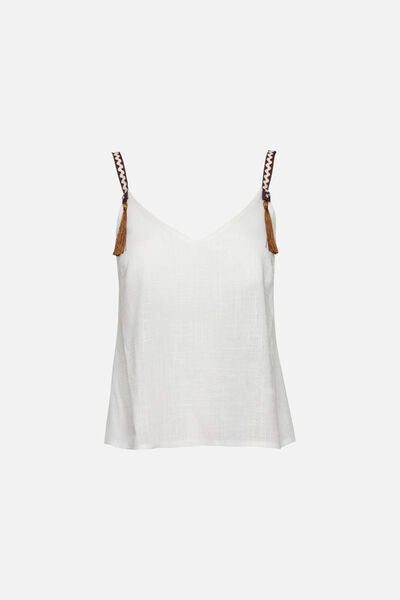 Ivory Woven Camisole with Tassel Straps