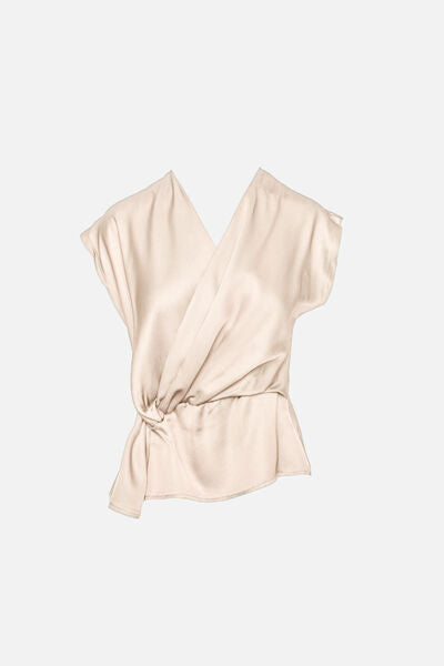Ivory Wrapped Blouse with Asymmetric Tie Detail