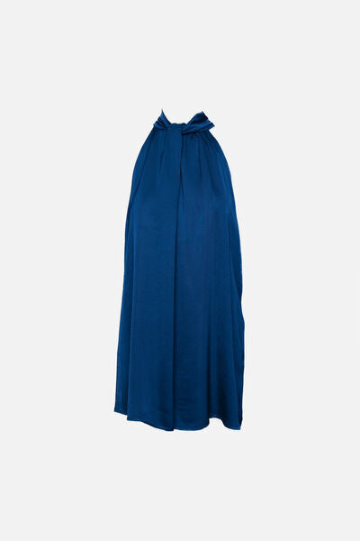 Blue Draped Halter-Neck Dress