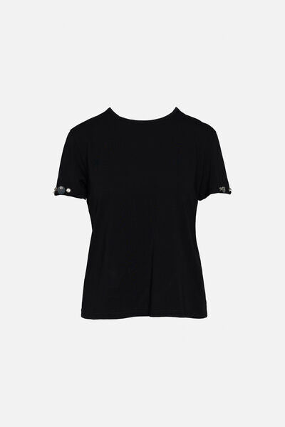 Black Short Sleeve T-Shirt with Button Detail