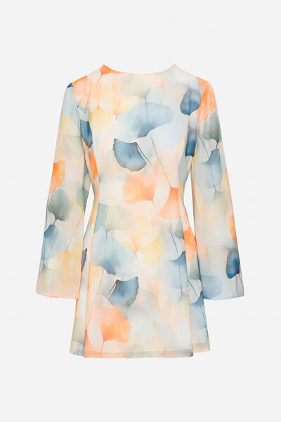 Pastel Abstract Print Dress with Long Sleeves