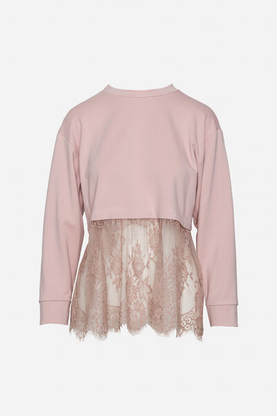 Blush Lace Trim Drop Shoulder Top