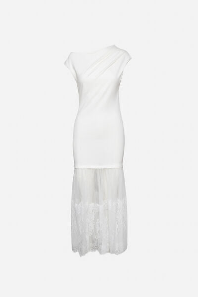 White Asymmetrical Dress with Lace Hem