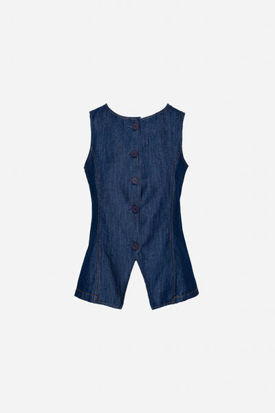 Dark Denim Sleeveless Buttoned Vest