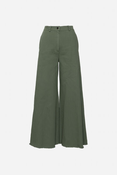 Olive High-Waisted Wide-Leg Pants