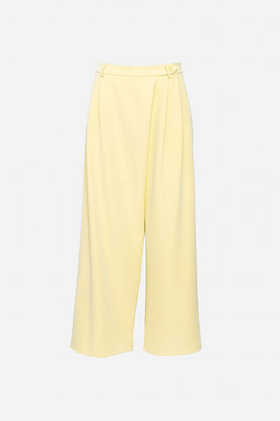Soft Yellow Wide-Leg Trousers with Pleat Detail