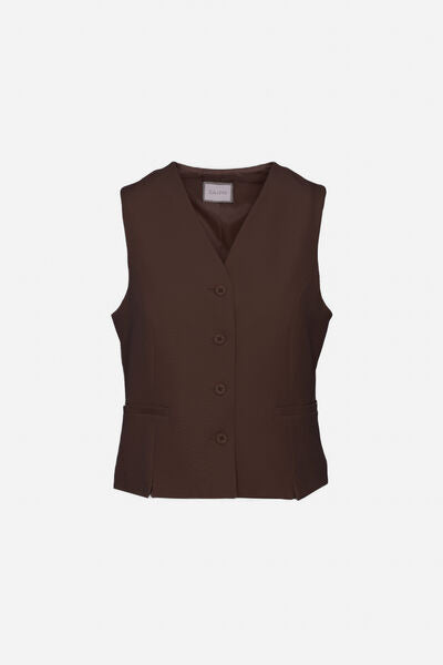 Chocolate Brown Vest with Button Closure