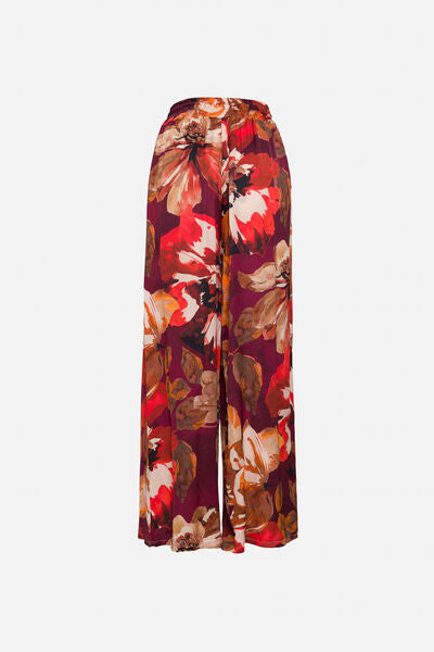 Red Floral Wide-Leg Trousers