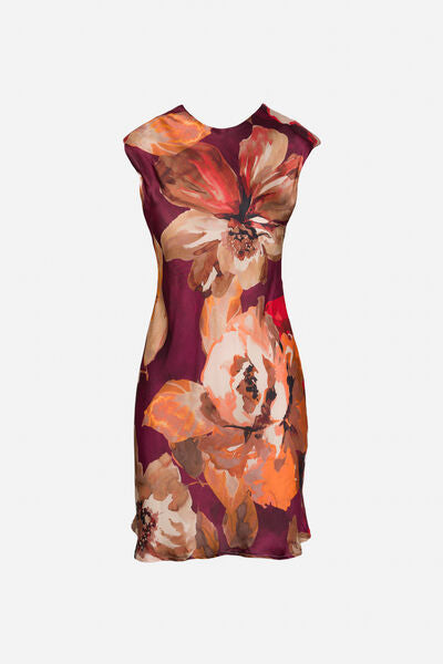 Multi Floral Print Dress with Cap Sleeves