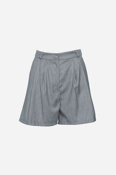 Gray Textured High-Waist Tailored Shorts