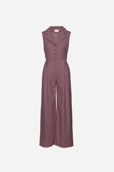 Dusty Rose Wide-Leg Jumpsuit with Button Front
