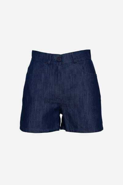 Dark Blue Denim Shorts with High Waist