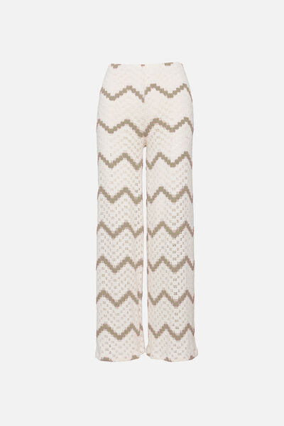 Beige Chevron Knit Wide-Leg Pants