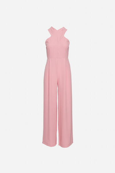 Pink Elegant Jumpsuit with Halter Neckline