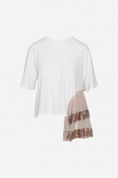 White Cotton Top with Sequin Embellished Detail