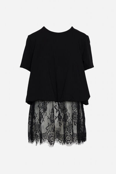 Black Lace Overlay Top with Short Sleeves