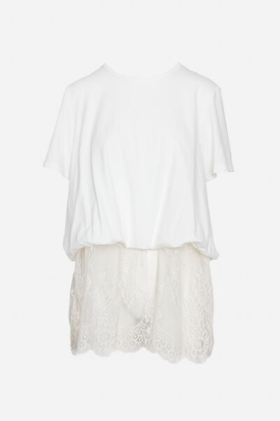 White Lace Overlay Tunic Top