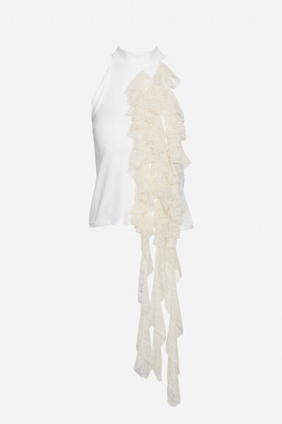 White Halter Top with Cascading Ruffles