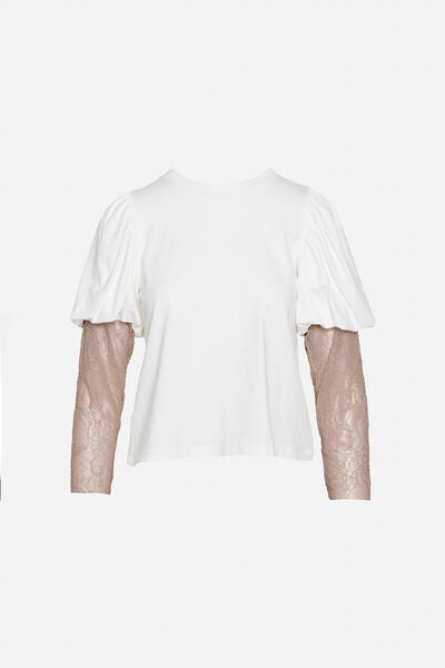 White Puff Sleeve Top with Lace Detail