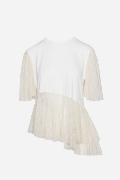White Asymmetrical Lace Detail Top