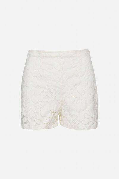 White Lace Shorts with Floral Texture