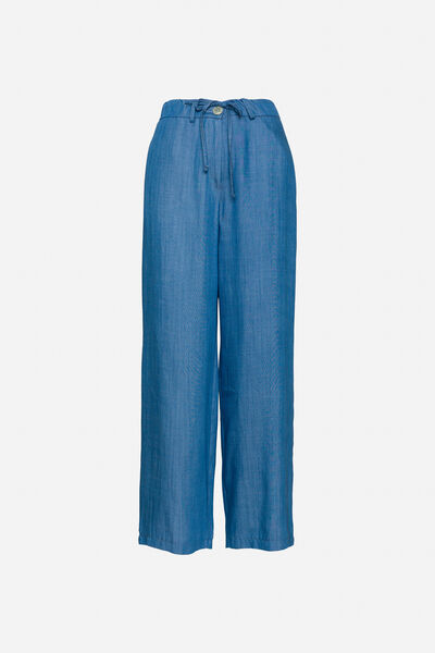 Blue Drawstring Wide-Leg Pants