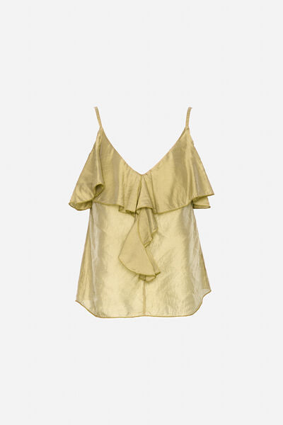 Gold Satin Camisole with Ruffle Detail