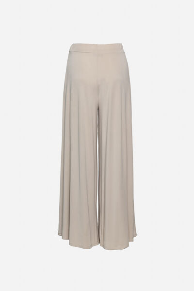 Beige Flowy Wide-Leg Trousers