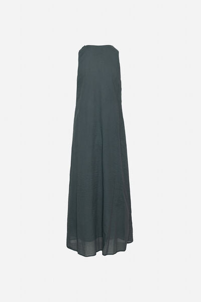 Dark Sleeveless Maxi Dress with Embroidered Detail