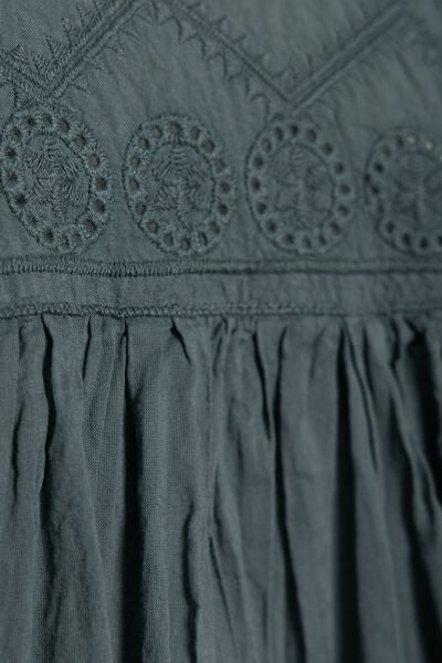 Dark Sleeveless Maxi Dress with Embroidered Detail