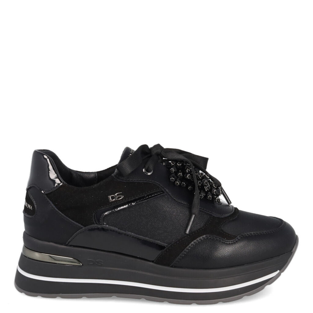 Black Embellished Wedge Sneakers