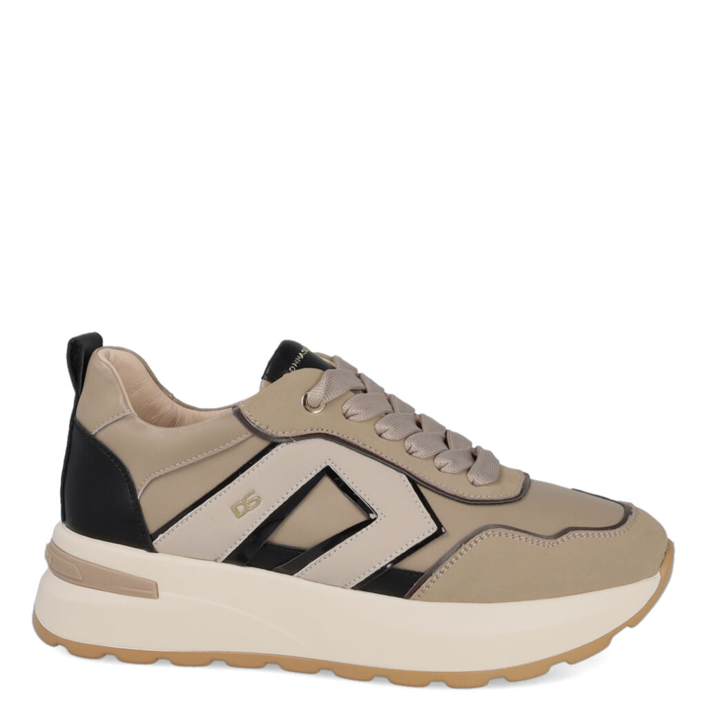 Beige Multi-Tone Chunky Sneaker with Geometric Accent
