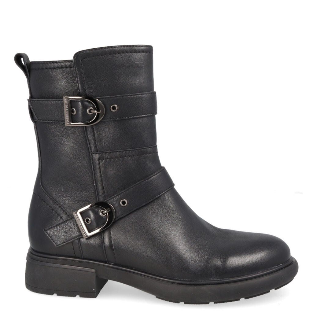 Black Leather Ankle Boots with Buckle Detail