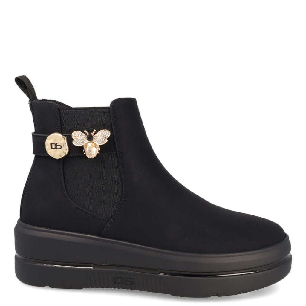 Black Suede Ankle Boots with Embellished Accent