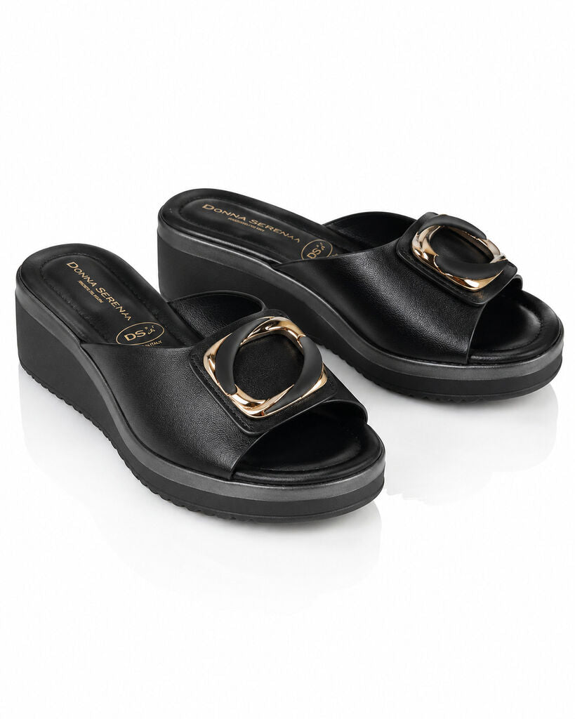 Heeled Mule Open-Toe Nappa NERO