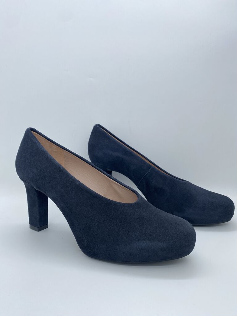 Navy Suede Pump with Block Heel