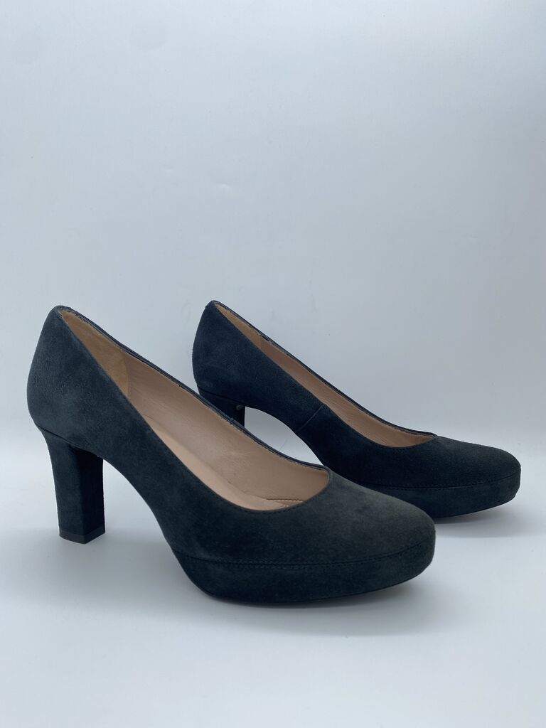 Black Suede Platform Pumps with Block Heel
