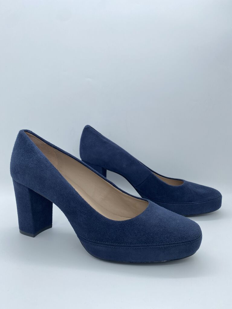 Navy Suede Block Heel Pumps