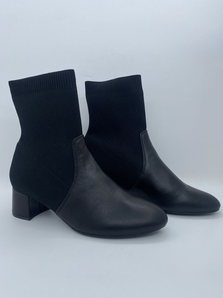 Black Knit Ankle Boots with Block Heel
