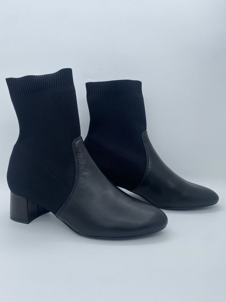 Black Knit Ankle Boots with Block Heel
