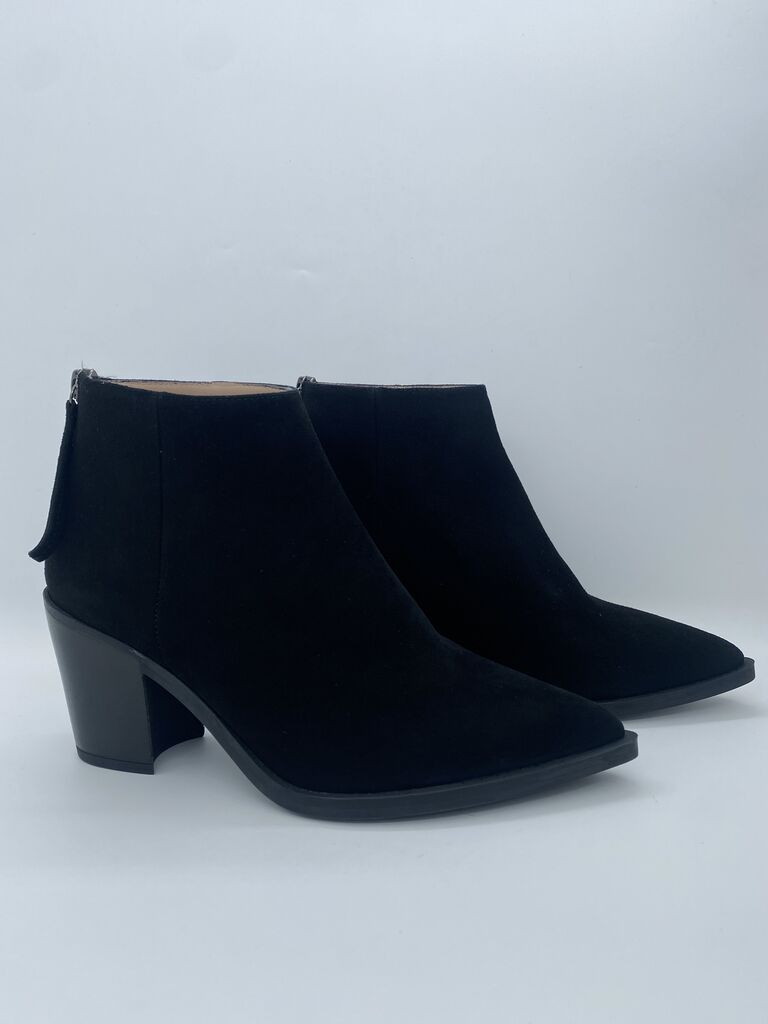 Black Suede Ankle Boots with Block Heel