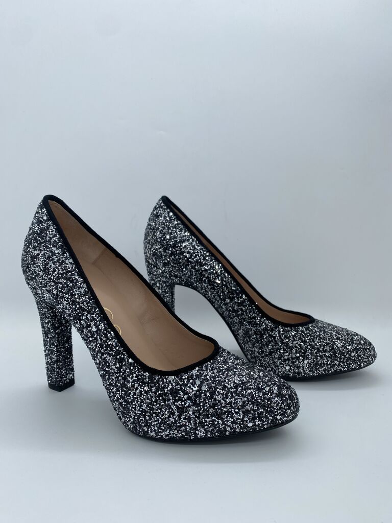 Black Sparkle Pumps with Glitter Detail
