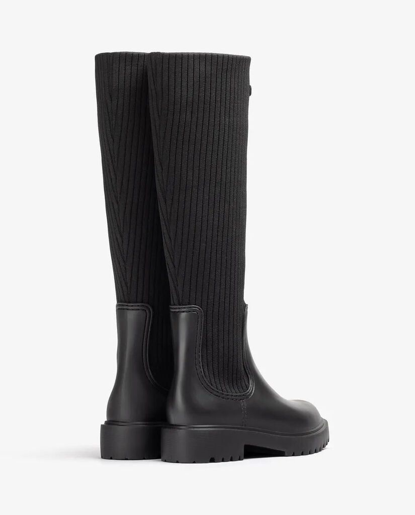 Black Knit Tall Boots with Ribbed Upper