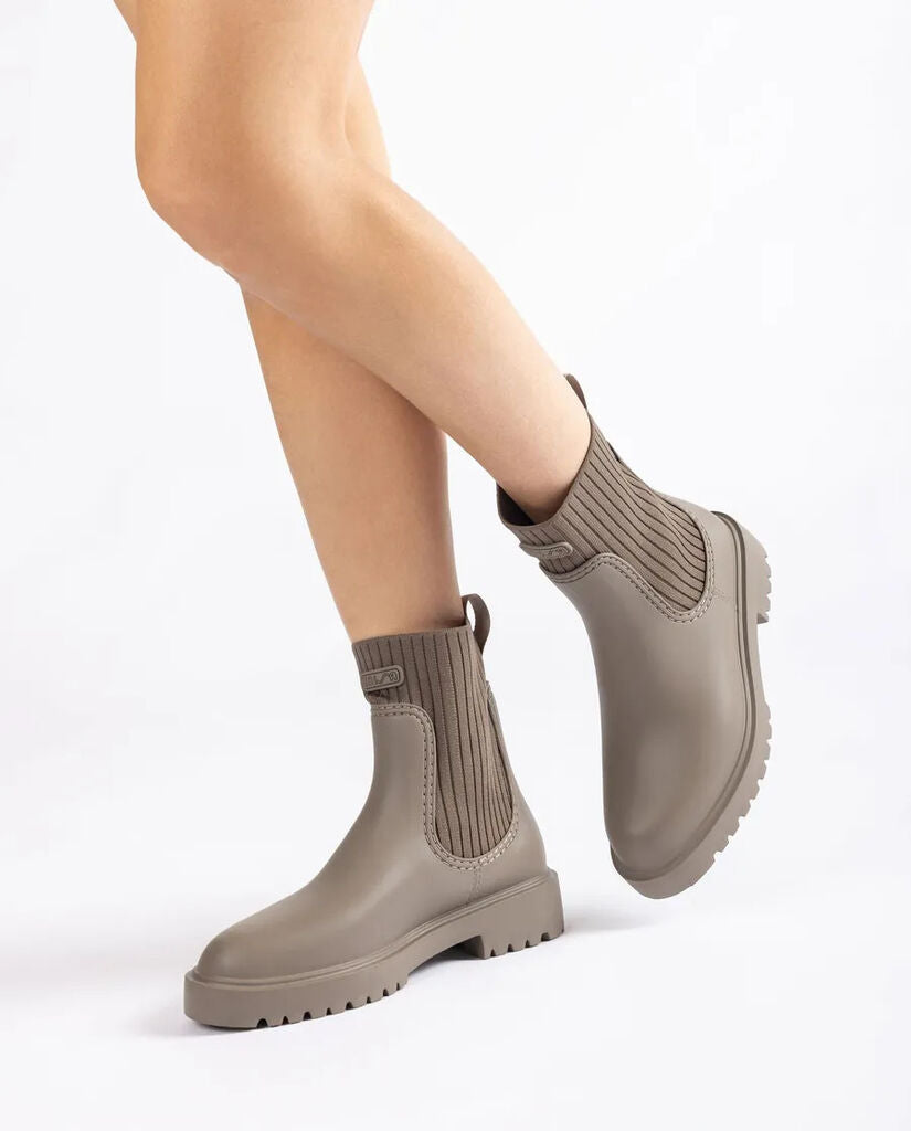 Taupe Knit Trim Ankle Boot