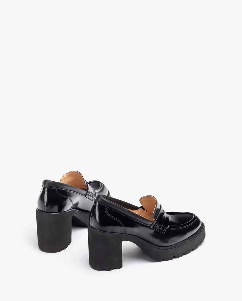 Black Glossy Loafer with Chunky Heel