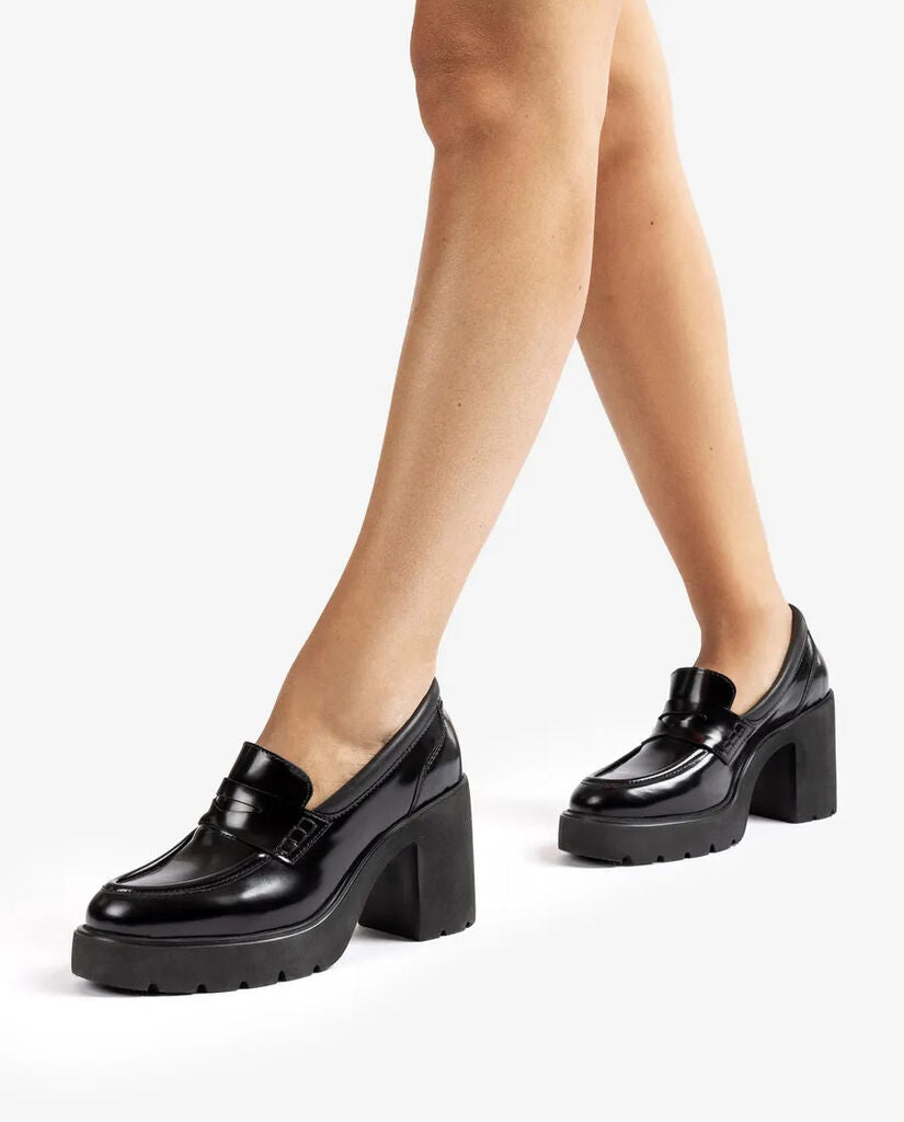 Black Glossy Loafer with Chunky Heel