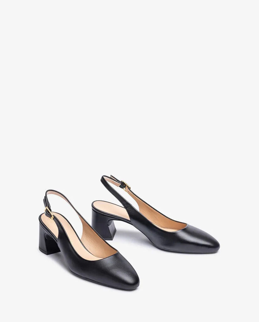 Black Slingback Heeled Shoe with Chunky Heel