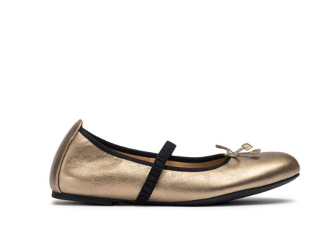 Gold Metallic Ballet Flats with Bow Detail