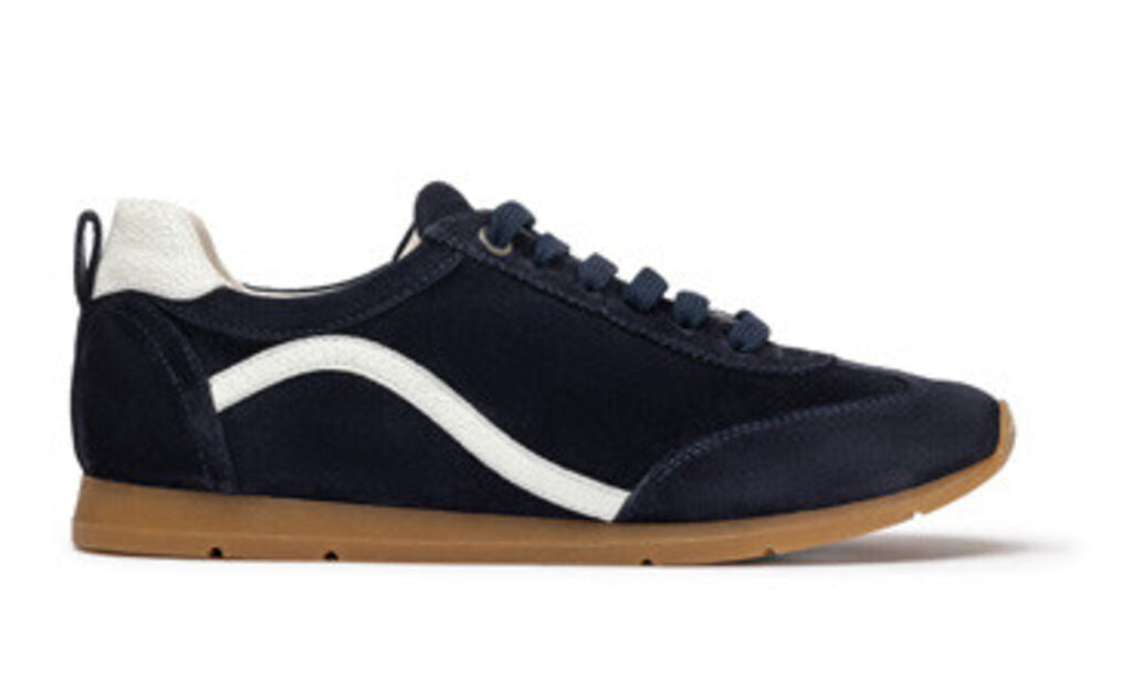 Navy Suede Sneakers with Contrast Wave Detail
